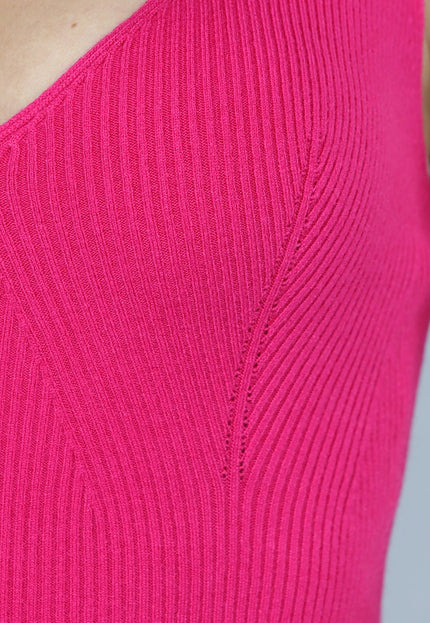 SALESELECTIE Fuchsia Jurk in Midi Model met Split en V Hals