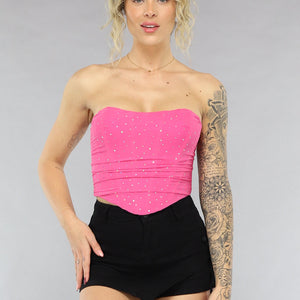 SALESELECTIE Fuchsia Korset Top met Glitters