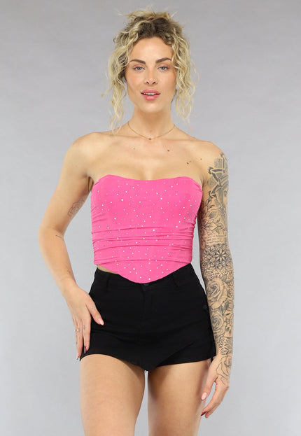 SALESELECTIE Fuchsia Korset Top met Glitters