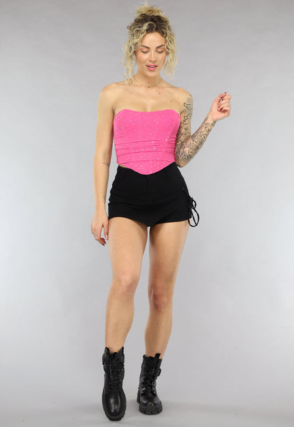 SALESELECTIE Fuchsia Korset Top met Glitters