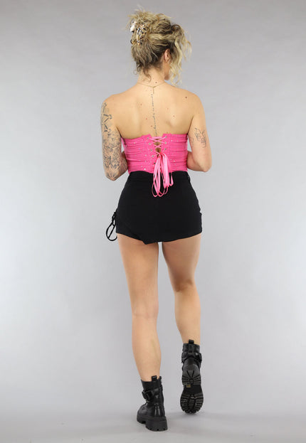 SALESELECTIE Fuchsia Korset Top met Glitters