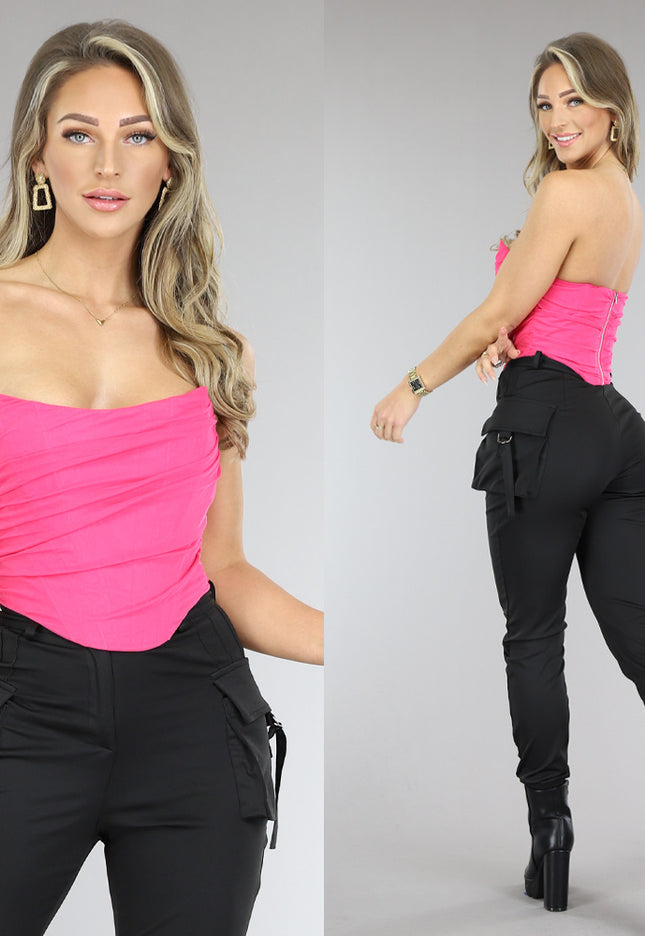SALESELECTIE Fuchsia Mesh Korset Top