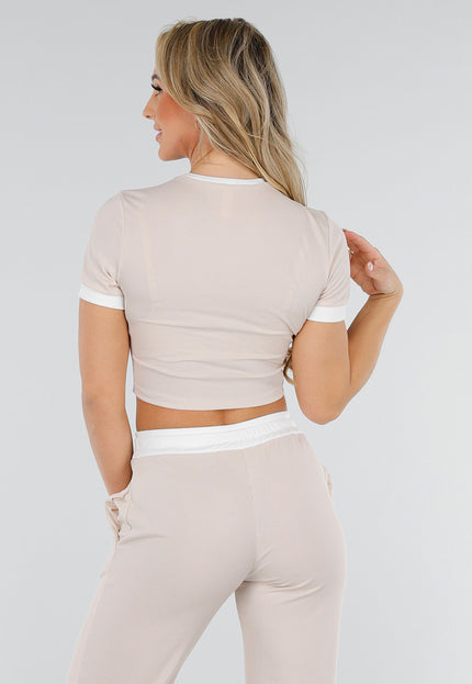 SALESELECTIE Geribde Beige Set met Stretch