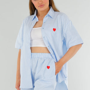 SALESELECTIE Gestreepte Blauwe Cotton Two Piece Set met Hartje