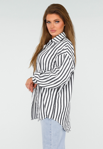 SALESELECTIE Gestreepte oversized Blouse met Glittersteentjes