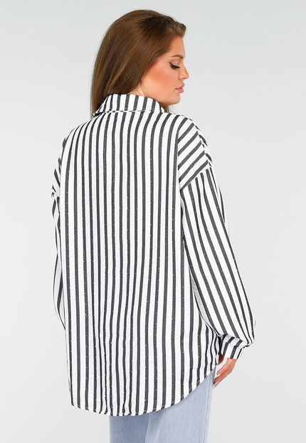 SALESELECTIE Gestreepte oversized Blouse met Glittersteentjes