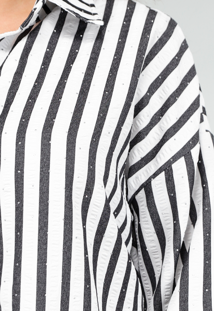 SALESELECTIE Gestreepte oversized Blouse met Glittersteentjes