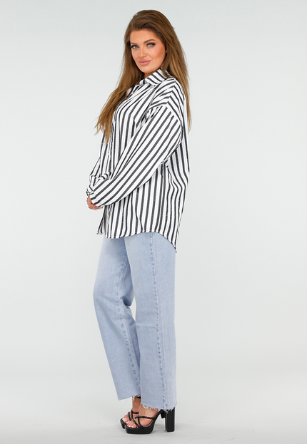 SALESELECTIE Gestreepte oversized Blouse met Glittersteentjes