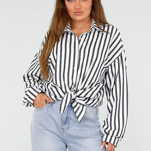 SALESELECTIE Gestreepte oversized Blouse met Glittersteentjes