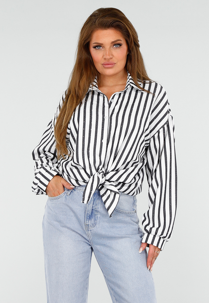 SALESELECTIE Gestreepte oversized Blouse met Glittersteentjes