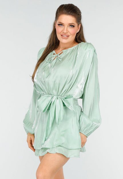 SALESELECTIE Glimmende Mintgroene Jurk met Strik