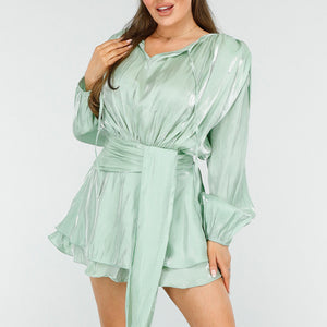 SALESELECTIE Glimmende Mintgroene Jurk met Strik
