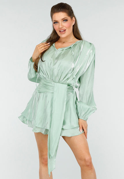 SALESELECTIE Glimmende Mintgroene Jurk met Strik