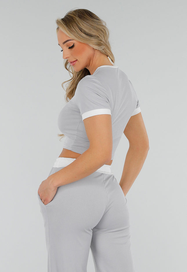 SALESELECTIE Grijze Geribde Two Piece Stretch set