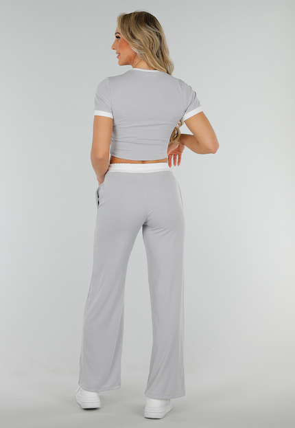 SALESELECTIE Grijze Geribde Two Piece Stretch set