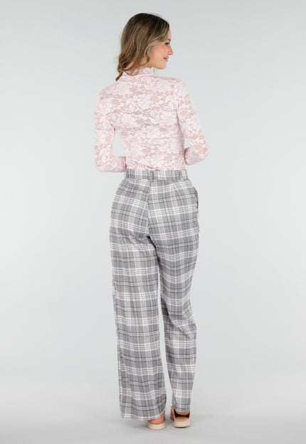 SALESELECTIE Grijze Geruite Pantalon Straight Leg