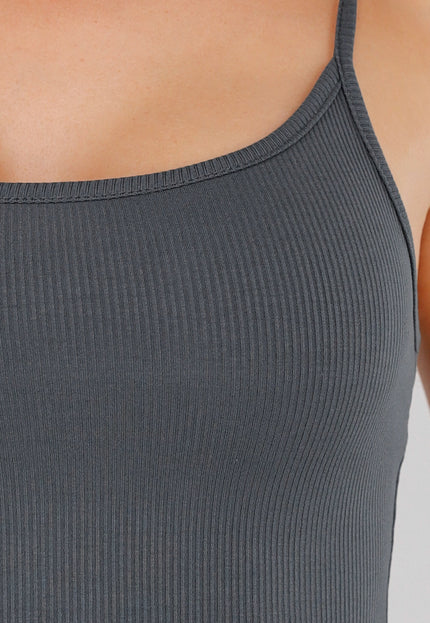 SALESELECTIE Grijze Rib Playsuit met Aansluitende Pasvorm