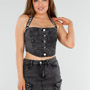 SALESELECTIE Grijze Stretch Denim 2-Piece Set