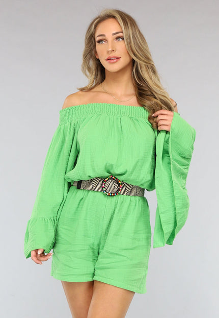 SALESELECTIE Groene Off Shoulder Mousseline Playsuit