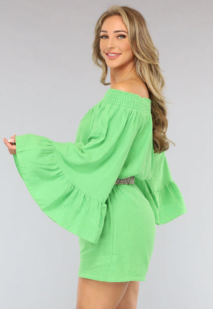 SALESELECTIE Groene Off Shoulder Mousseline Playsuit