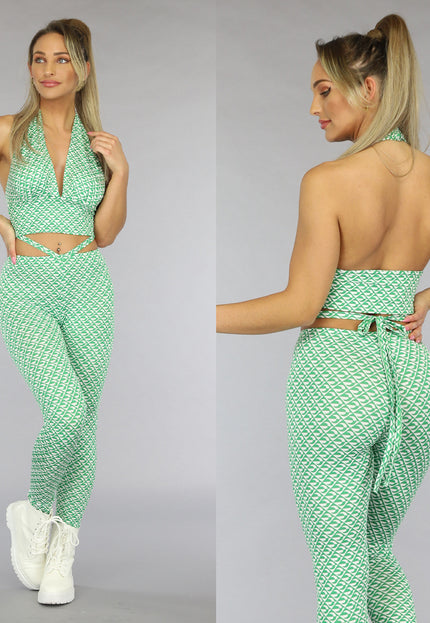 SALESELECTIE Groene Retro Halter Crop Top