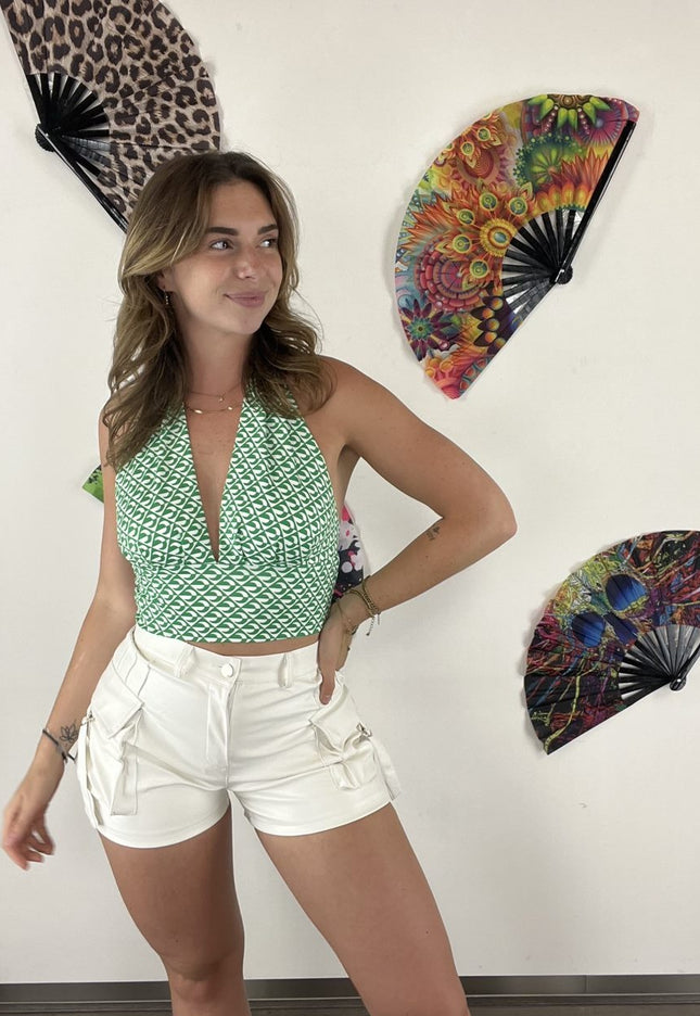 SALESELECTIE Groene Retro Halter Crop Top