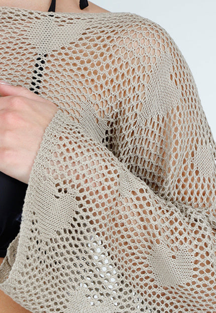 SALESELECTIE Khaki Gehaakte Bolero met Hartjes