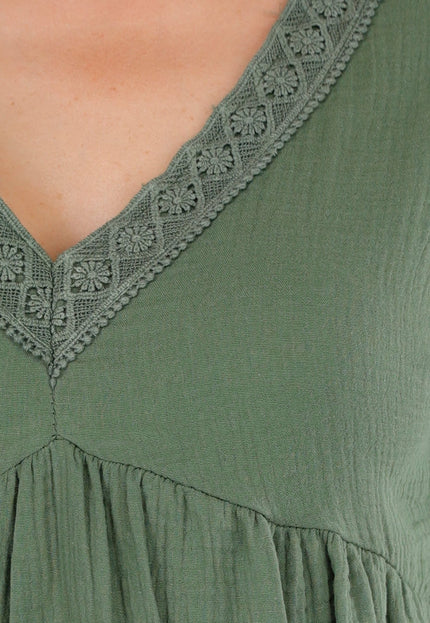 SALESELECTIE Khaki Jurk met Borduur V-Hals