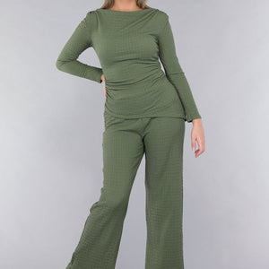 SALESELECTIE Khaki Twin Set in Gesmokte Stof