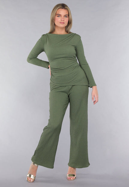 SALESELECTIE Khaki Twin Set in Gesmokte Stof