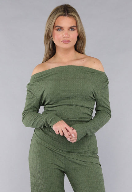 SALESELECTIE Khaki Twin Set in Gesmokte Stof