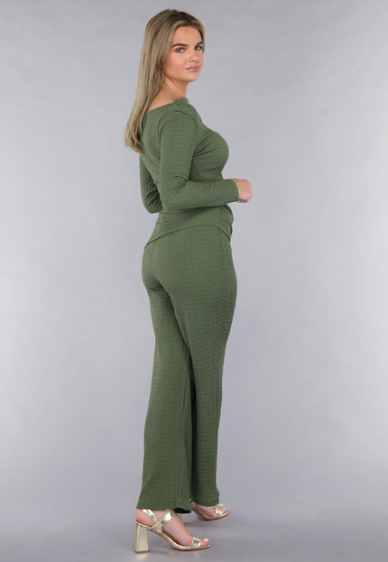 SALESELECTIE Khaki Twin Set in Gesmokte Stof