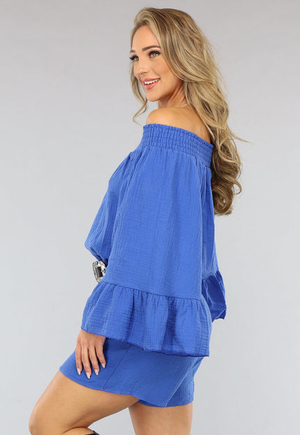 SALESELECTIE Kobalt Blauwe Mousseline Playsuit met Flair Mouwen