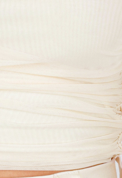 SALESELECTIE Lichtbeige Mesh Off Shoulder Top