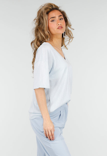SALESELECTIE Lichtblauw V-Hals T-Shirt
