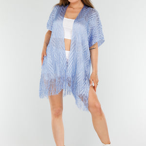 SALESELECTIE Lichtblauwe Cover-Up met Fringes