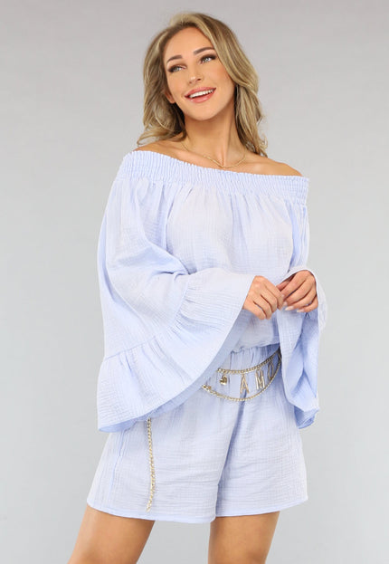 SALESELECTIE Lichtblauwe Stretch Playsuit van Mousseline Stof