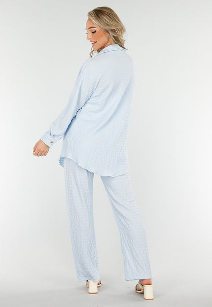 SALESELECTIE Lichtblauwe Stretch Two Piece met Knoopsluiting