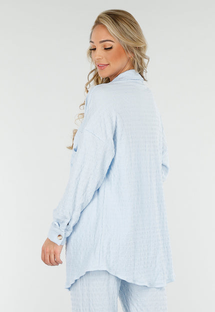 SALESELECTIE Lichtblauwe Stretch Two Piece met Knoopsluiting