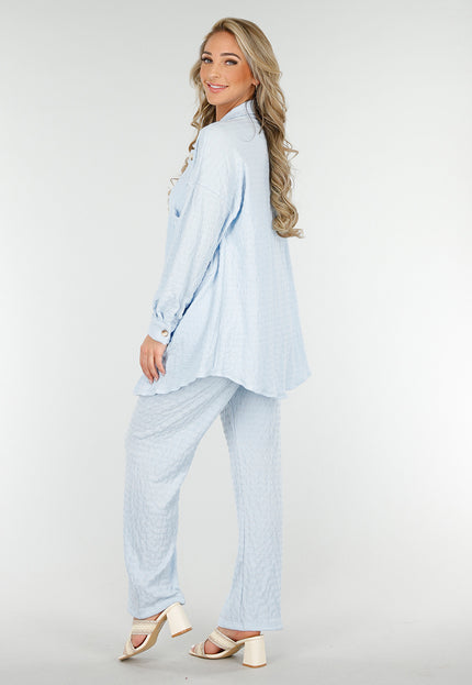 SALESELECTIE Lichtblauwe Stretch Two Piece met Knoopsluiting