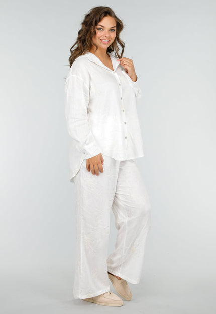 SALESELECTIE Linnen Wit Tweedelig Setje met Geborduurde Blouse en Broek