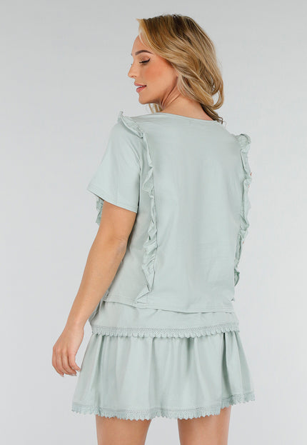 SALESELECTIE Mintgroene Katoenen Co-ord met Ruches