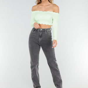 SALESELECTIE Mintgroene Off Shoulder Top met Pads
