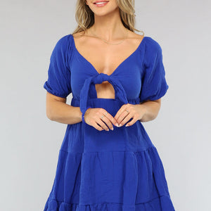 SALESELECTIE Mousseline Zomer Jurkje in Kobalt Blauw