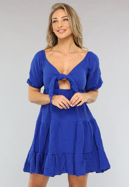 SALESELECTIE Mousseline Zomer Jurkje in Kobalt Blauw