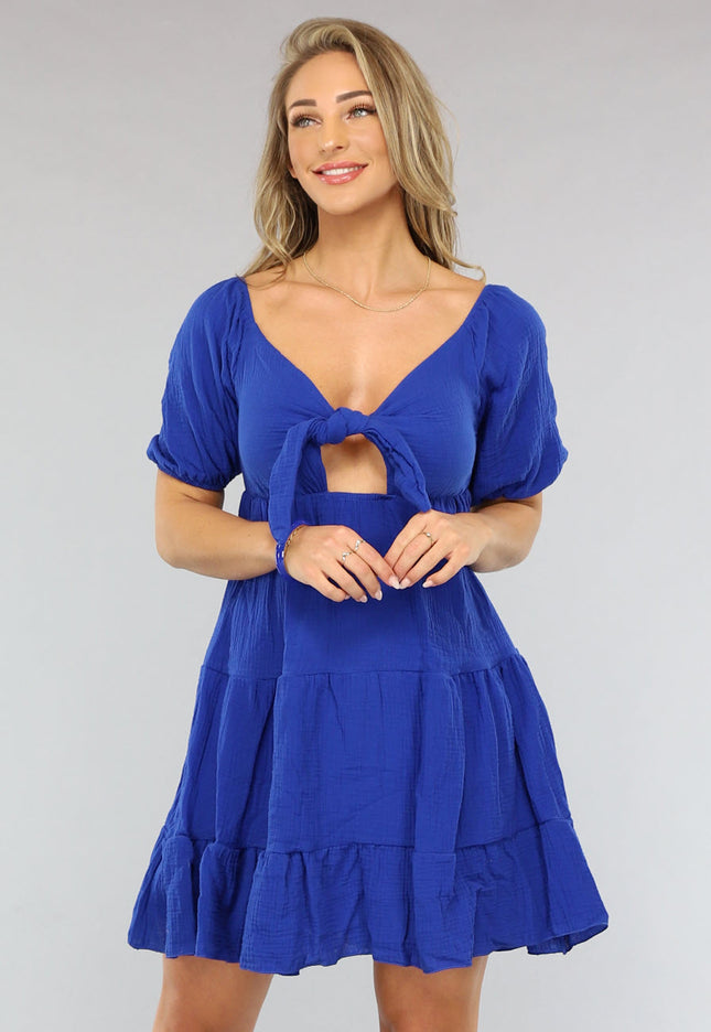 SALESELECTIE Mousseline Zomer Jurkje in Kobalt Blauw