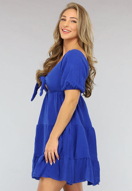 SALESELECTIE Mousseline Zomer Jurkje in Kobalt Blauw
