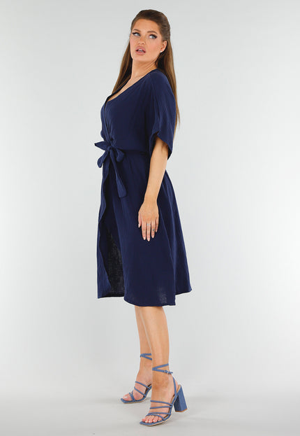 SALESELECTIE Navy Linnenlook Overslagjurk