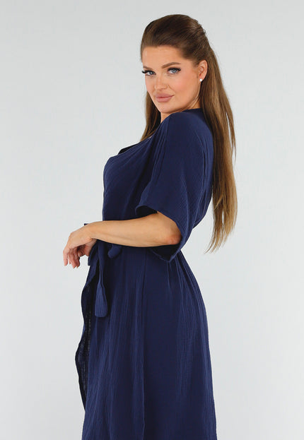 SALESELECTIE Navy Linnenlook Overslagjurk