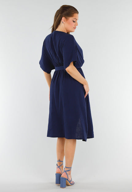 SALESELECTIE Navy Linnenlook Overslagjurk